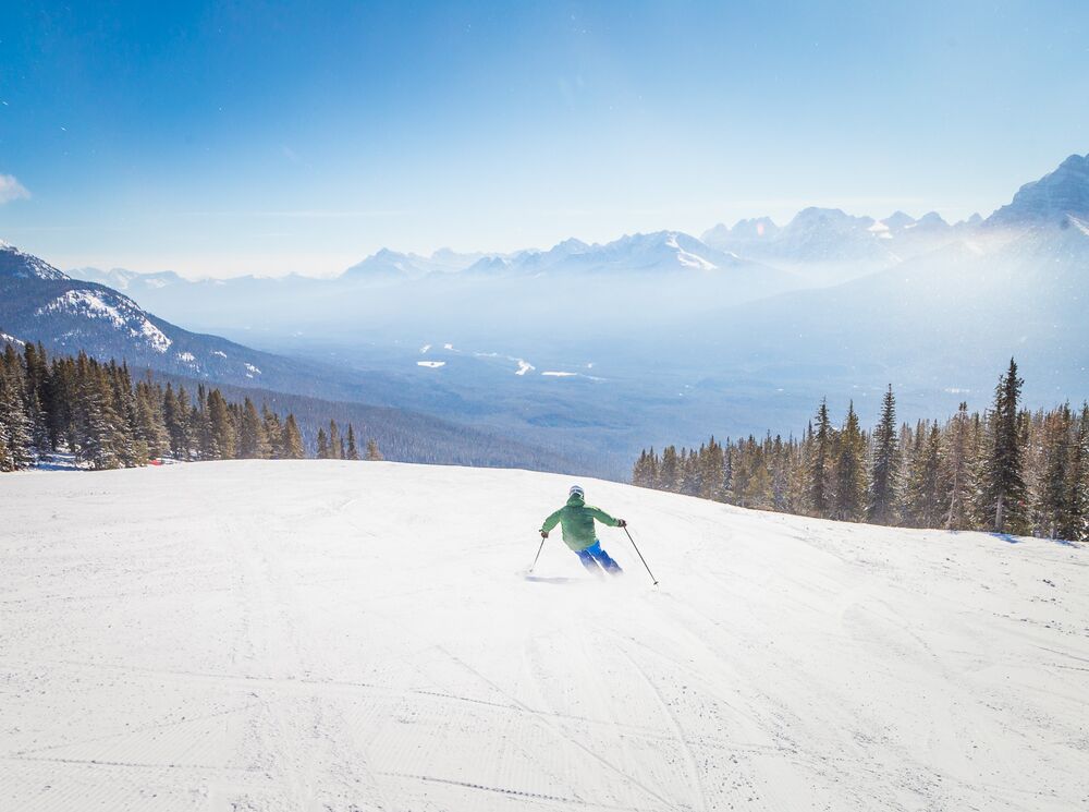 A skier goes down Charlie's Choice at the Lake Louise Ski Resort in Banff National Park.